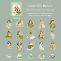 20 adesivi in PET serie tè pomeridiano con illustrazioni di ragazze in verde e dolci - Sogno Elegante Verde