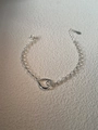 Elegante pulsera de cadena rolo en plata de ley 925 con colgante de gota minimalista mujer - Plateado