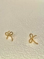 Detailed view of 925 silver golden bow stud earrings with intricate twisted rope texture - Gold Bowknot Stud Earrings / Gold