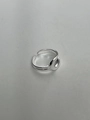 Detailed top view of 925 sterling silver open ring with unique double line knotted design - Silver