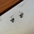 Macro shot of 925 sterling silver stud earrings with ribbed spherical design and mirrored finish - Silver