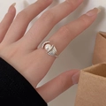 Minimalist S925 sterling silver pearl shell ring with an open adjustable design for women - Silver