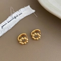 Elegant gold beaded hoop earrings with a minimalist circular cluster design for women - Gold