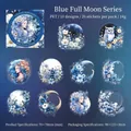 Blue full moon series PET stickers with floral goddess and owl motifs for journaling - Blue Full Moon