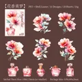 Pink floral and perfume bottle PET stickers with shimmering shell light finish - Flower Dream