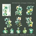 Floral and perfume bottle stickers with shell light PET finish for journaling - Spring Colors