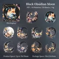 Black Moon PET sticker pack with dark floral moon and fox motifs for journaling - Obsidian Moon