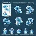 Blue floral and perfume bottle PET stickers with shimmering shell light finish, 10 pieces - Blue Dream