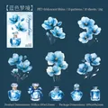 Blue floral and perfume bottle PET stickers with shimmering shell light finish, 10 pieces - Blue Dream
