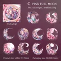 Pink Full Moon series moon and floral PET stickers for scrapbooking, 20 pieces - Pink Full Moon