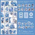 Kit de scrapbooking vintage bleu avec motifs floraux, autocollants PET et éléments en papier washi - Mariage de rêve