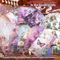 Retro bloemen collage kit met paars scrapbooking papier en stickers in vintage stijl - Bloemrijke Jaren
