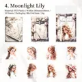 Dreamy lily theme PET transparent stickers with vintage floral motifs for DIY journals - Moonlight Lily