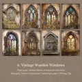 Retro gothic window scrapbook paper pack with 32 sheets of colorful painted glass art - Vintage Wooden Window