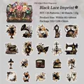 Vintage black and gold PET stickers featuring flowers, antique gramophones and old typewriters - Black Rose Mark
