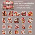 Set de pegatinas PET vintage de rosas con motivos de gramófono y reloj de arena - Rosa Antigua