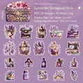 Vintage lavender PET stickers featuring antique typewriter and flower illustrations - Purple Smoked European