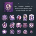 Set di adesivi PET Dea della Luna con 15 magici motivi viola di streghe e cristalli - Crepuscolo Viola