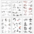 Ink style PET stickers set featuring traditional Chinese landscapes and plum blossoms - Landscape