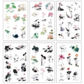 Ink style lotus and koi PET stickers set of 6 sheets for journal decoration - Ink Lotus