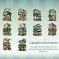 Pegatinas decorativas de PET con diseños de calles europeas verdes para scrapbooking - Rincón Verde Primavera