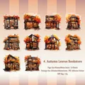 Set de 10 pegatinas de PET con diseño de librería de otoño y escenas vintage - Librería de Hojas de Otoño