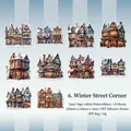 Set de pegatinas decorativas de PET Esquina de calle invernal con 10 diseños de tiendas - Rincón de Invierno