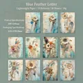 Carta decorativa vintage con piume blu, 30 fogli di materiale retrò per scrapbooking - Lettera di Piuma Blu