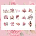 Vintage PET stickers Time Concert collection with castle and unicorn patterns in pink - Time Concert
