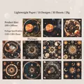 Black and gold celestial scrapbooking paper with moon phase and astrology designs - Black Universe Pattern