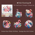 Pink flamingo PET stickers with shell light finish for scrapbooking decor 10pcs set - Flowers And Birds Series / Pink Flamingo