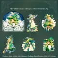 Green magic theme PET stickers with shell light finish and 5 different witch illustrations - Magic Talent