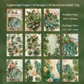 Pack de 30 hojas de papel decorativo Hojas Verdes para scrapbooking botánico vintage - Capítulo Hoja Verde