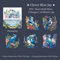 Blue Jay PET stickers with iridescent shell light effect for journaling, 10 pieces pack - Flowers And Birds Series / Clever Blue Jay