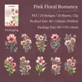 Rosa Floral PET Aufkleber Set mit 10 handgemalten Aquarell-Botanicals Motiven - Rosa Romantische Blumen