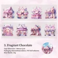 Cinta decorativa PET Fairy Tale Scented Chocolate con diseño de casas de flores - Chocolate Perfumado