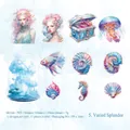 Lot de stickers en PET thème marin avec sirènes et méduses pour la décoration de DIY - Holographique Éclatant