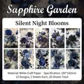 Αυτοκόλλητα Sapphire Garden με μπλε τριαντάφυλλα 20 φύλλα λευκό χαρτί κραφτ DIY - Σιωπηλό Φως Νύχτας