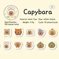 Cute Capybara themed washi tape stickers with cartoon animal designs 100 pieces set - Capybara Style