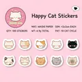 Honey Cat series washi stickers set featuring 100 pieces of cartoon cat illustrations - Honey Cat