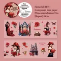 Nastro adesivo PET con motivi di rose e figure per scrapbooking, variante spine e rose - Rosa Rossa di Spine