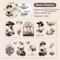 Nastro in PET stile vittoriano con rose bianche e illustrazioni femminili vintage - Poesia della Rosa