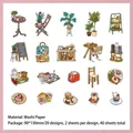 Retro DIY scrapbooking sticker set with 40 sheets of illustrated lifestyle washi stickers - Daily Meals Theme