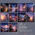 Set de 30 hojas de papel kraft con temas de atardecer y noche para decoración de scrapbooking - Atardecer