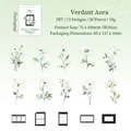 Green PET floral stickers set featuring 30 pieces of botanical leaf patterns for DIY scrapbooking - Lush Greenery