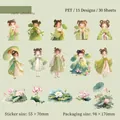 Adesivi in PET a tema loto verde e ragazza hanfu per decorazione di diari creativi - Loto In Vestito Verde