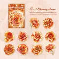 Adesivi floreali in PET con dettagli dorati per scrapbooking, tema fiori arancio - Fragranza sulla Punta delle Dita