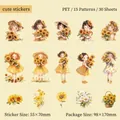 Lot de 30 autocollants PET motif tournesol et petite fille pour scrapbooking - Chaleur Énergétique