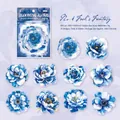 Adesivi PET fiori blu con lamina d'oro, 10 pezzi per scrapbooking e decorazione - Fantasia dello Sciocco
