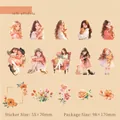 Set di 30 adesivi decorativi in PET a tema ragazza e gatto con fiori per scrapbooking - Ragazza Gatto